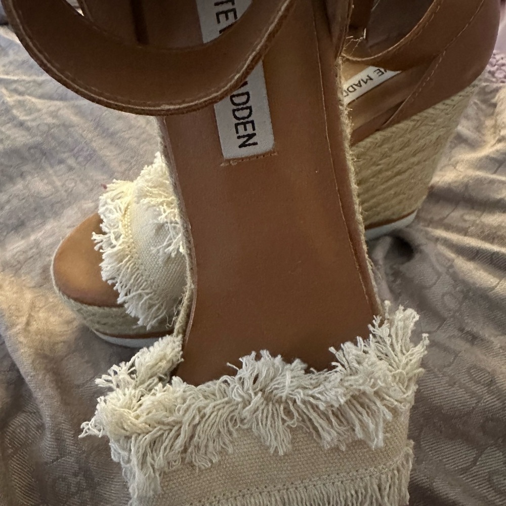 Steve Madden Brown and Cream Wedge Sandals